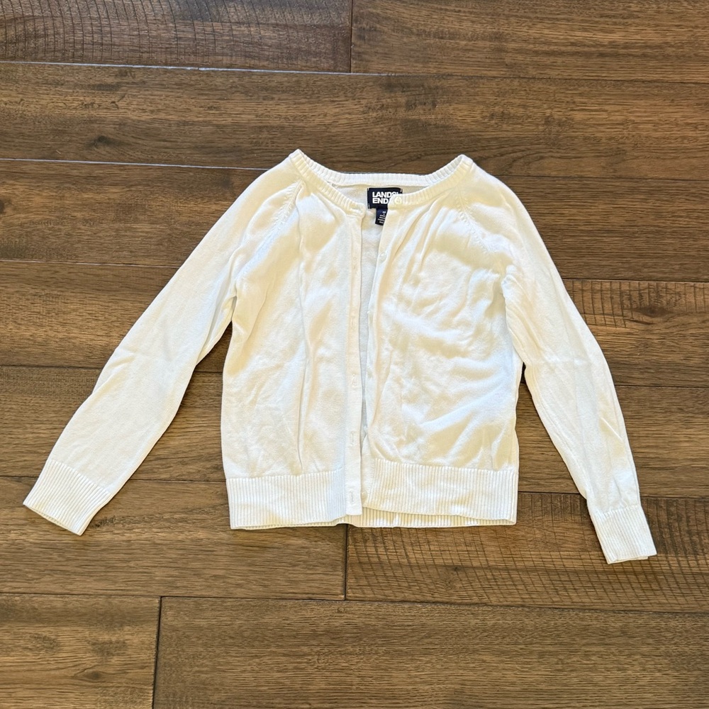 Lands’ End Girls’ White Cardigan Sweater, Size M/8